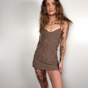 Brown Ruched Slip Mini Dress | Y2K Bodycon Sweetheart Dress | Small
